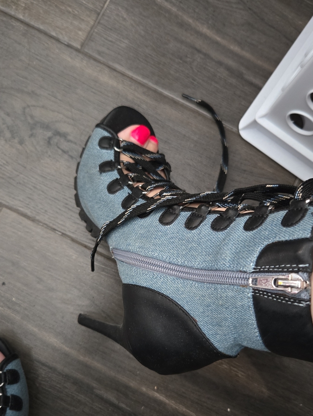 Steve Madden Denim Lace-Up Stiletto Bootie with Black Trim